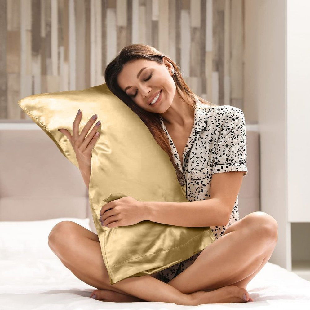 Oussum Silky Satin Cream Pillow Case for Home Decor Pillowcase Set of 2